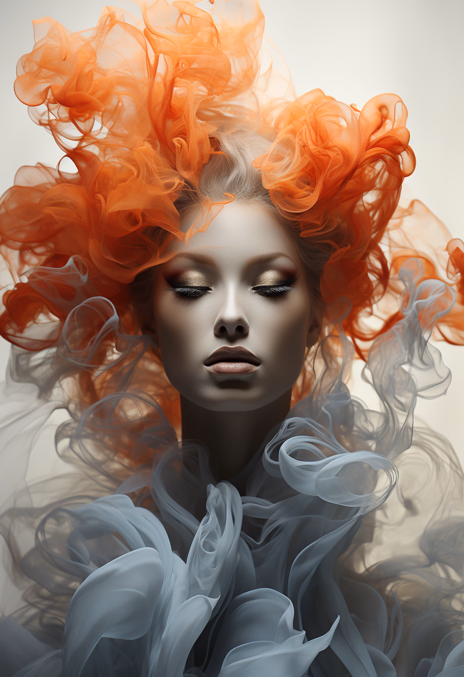 smoke sculpture portrait of a woman, in the style of flowing fabrics, delicate ink washes, dance, ju...