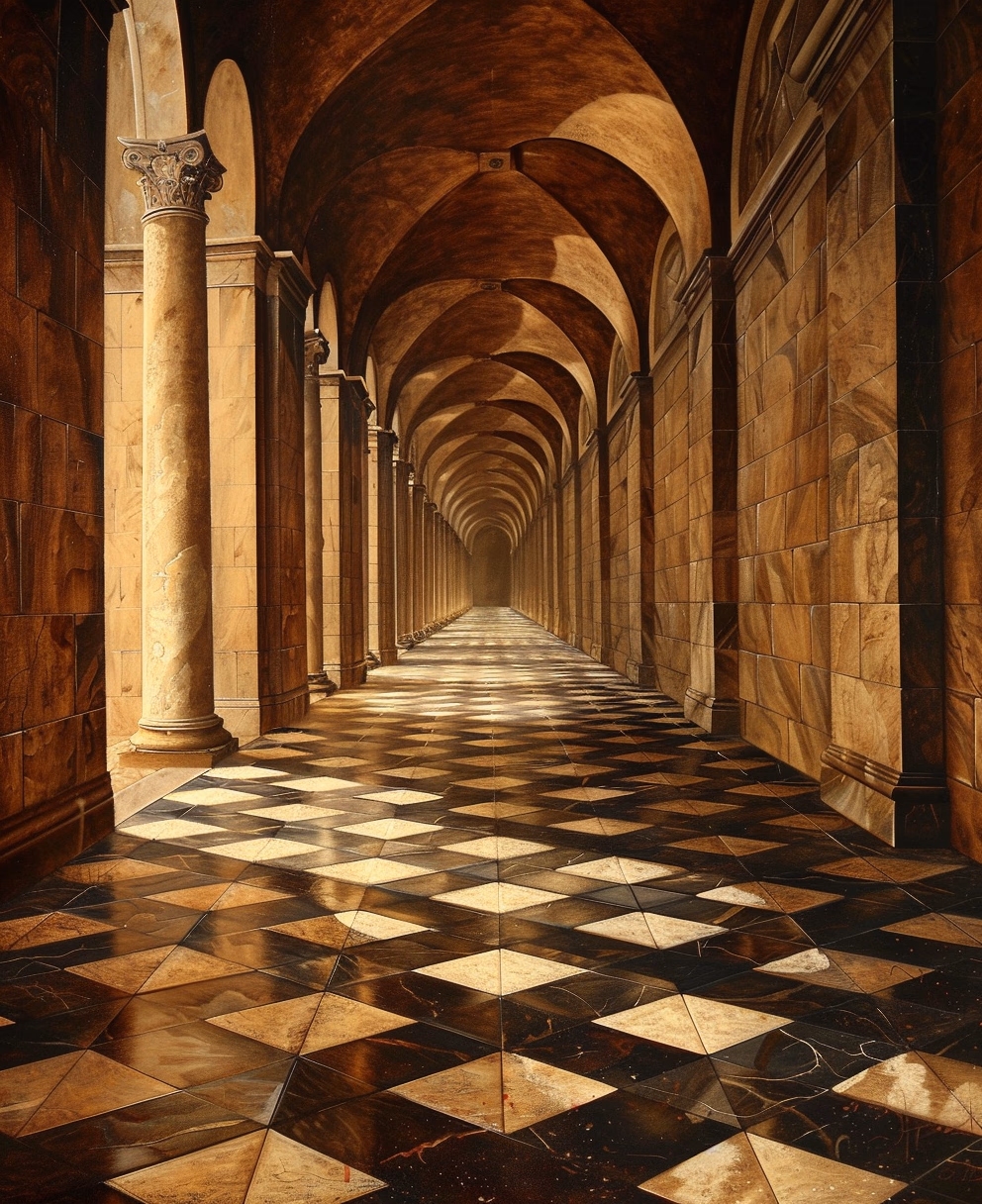 the pantheon rome louvre, in the style of domestic interiors, 19th century american paintings and works on paper, interdisciplinary art, kintsugi, large canvas sizes, symmetry, detailed naturalism --ar 105:128 --c 25