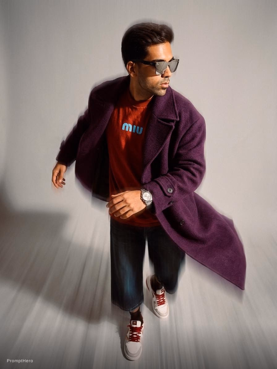Midjourney Shatter prompt · for fashion · "fashion editorial photography, motion blur, male model, wearing an wool coat, deep purple color, wal..." · 4,080 views · 69 favorites. Create amazing AI art with Genius Prompts!